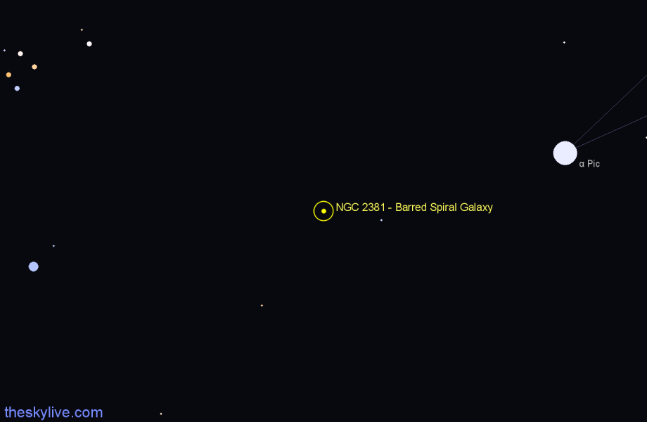 Finder chart NGC 2381 - Barred Spiral Galaxy in Carina star