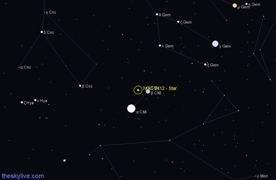 Finder chart NGC 2412 - Star in Canis Minor star