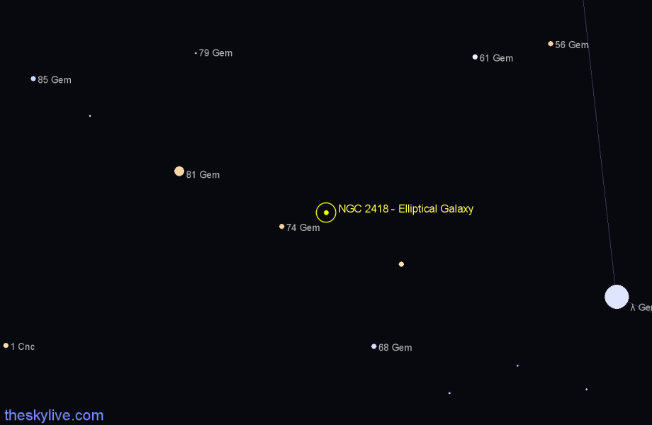 Finder chart NGC 2418 - Elliptical Galaxy in Gemini star