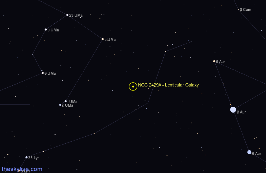 Finder chart NGC 2429A - Lenticular Galaxy in Lynx star