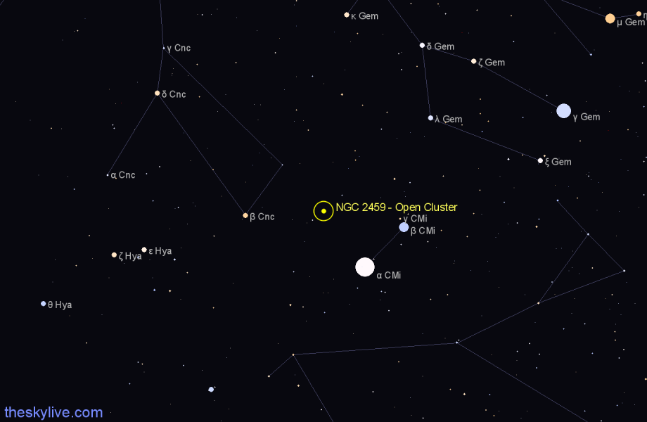 Finder chart NGC 2459 - Open Cluster in Canis Minor star