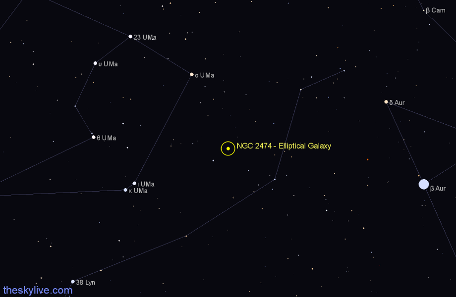 Finder chart NGC 2474 - Elliptical Galaxy in Lynx star
