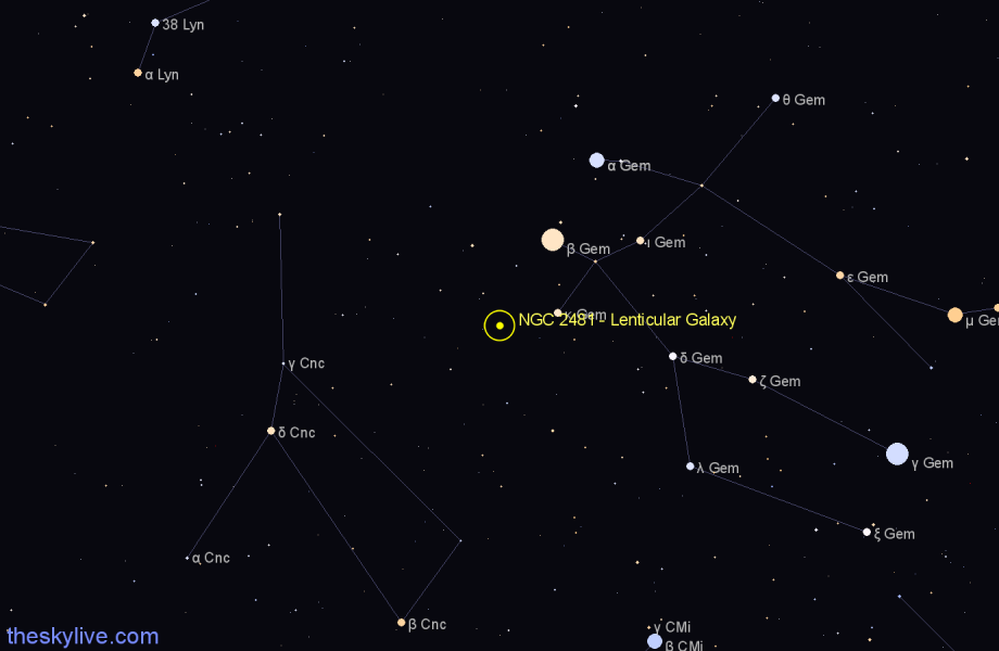 Finder chart NGC 2481 - Lenticular Galaxy in Gemini star