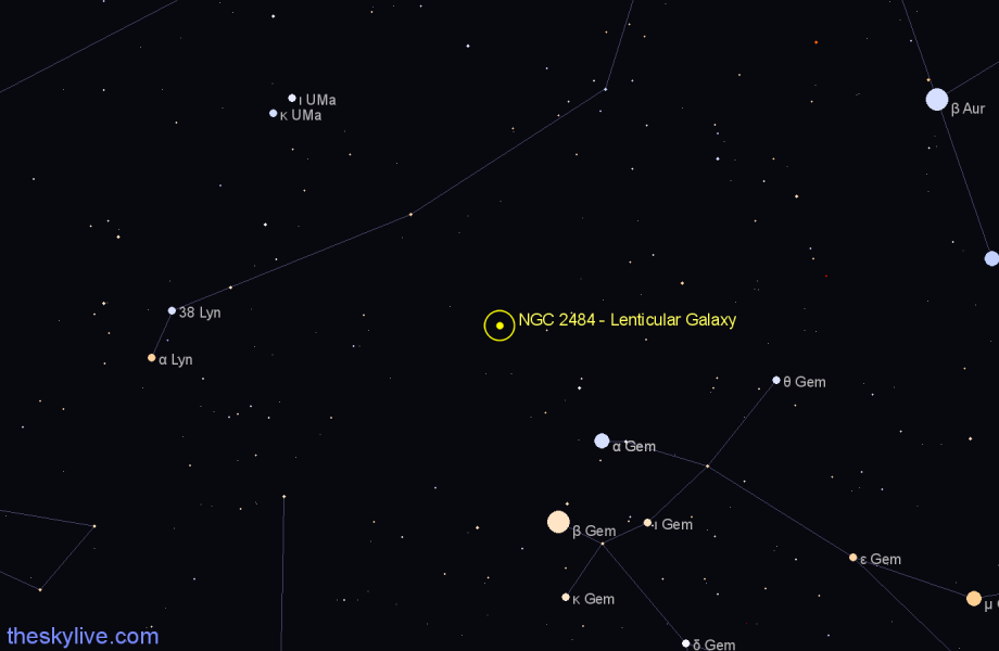 Finder chart NGC 2484 - Lenticular Galaxy in Lynx star
