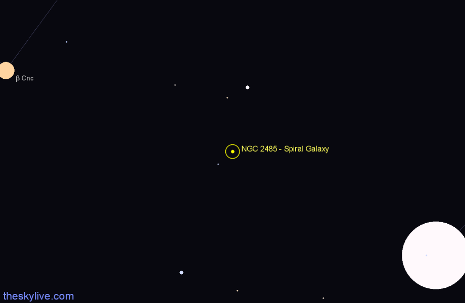Finder chart NGC 2485 - Spiral Galaxy in Canis Minor star
