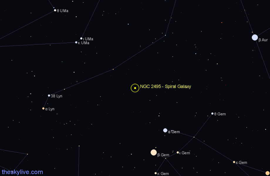 Finder chart NGC 2495 - Spiral Galaxy in Lynx star