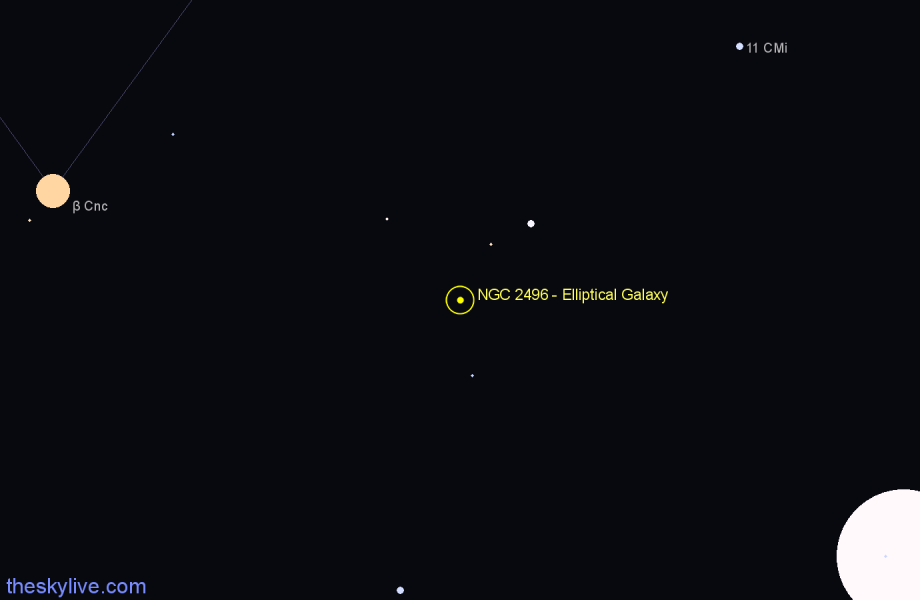 Finder chart NGC 2496 - Elliptical Galaxy in Canis Minor star