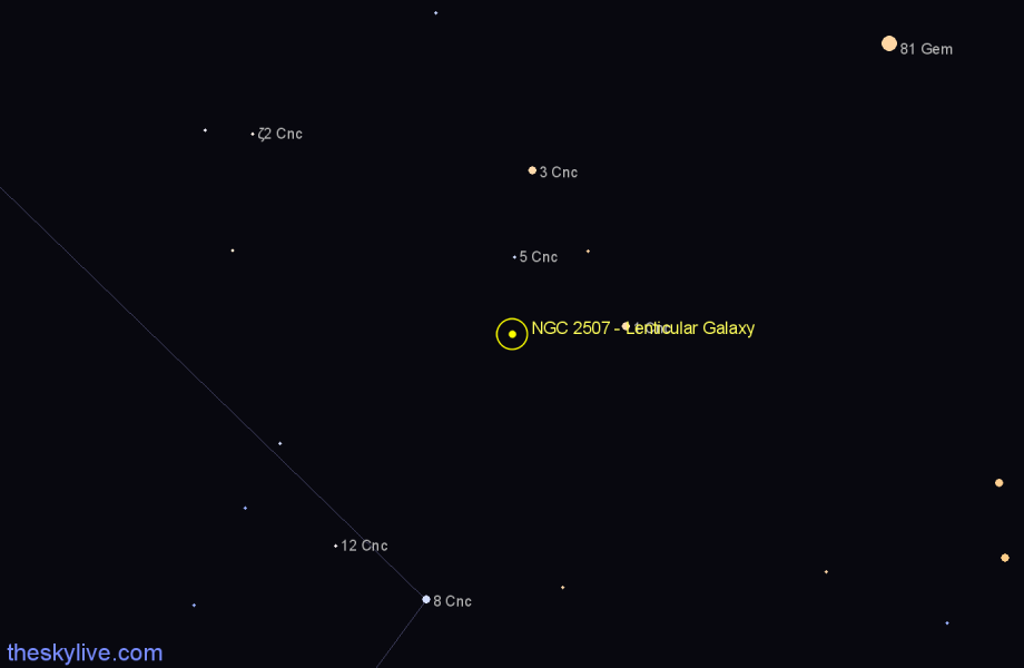 Finder chart NGC 2507 - Lenticular Galaxy in Cancer star