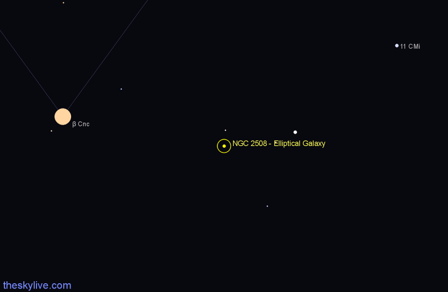 Finder chart NGC 2508 - Elliptical Galaxy in Cancer star