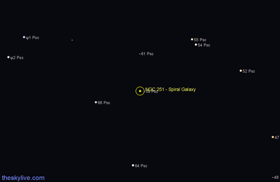 Finder chart NGC 251 - Spiral Galaxy in Pisces star
