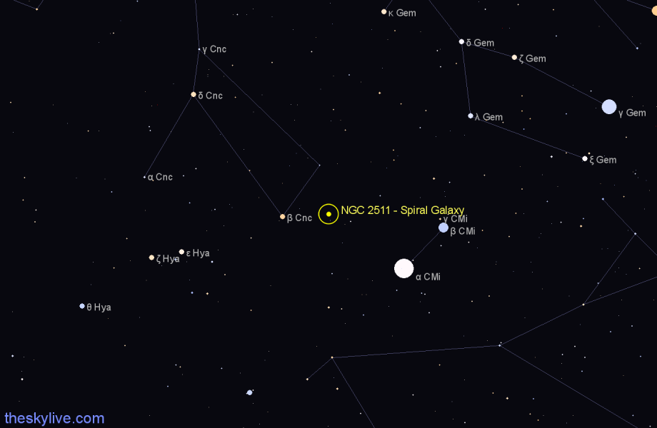 Finder chart NGC 2511 - Spiral Galaxy in Cancer star