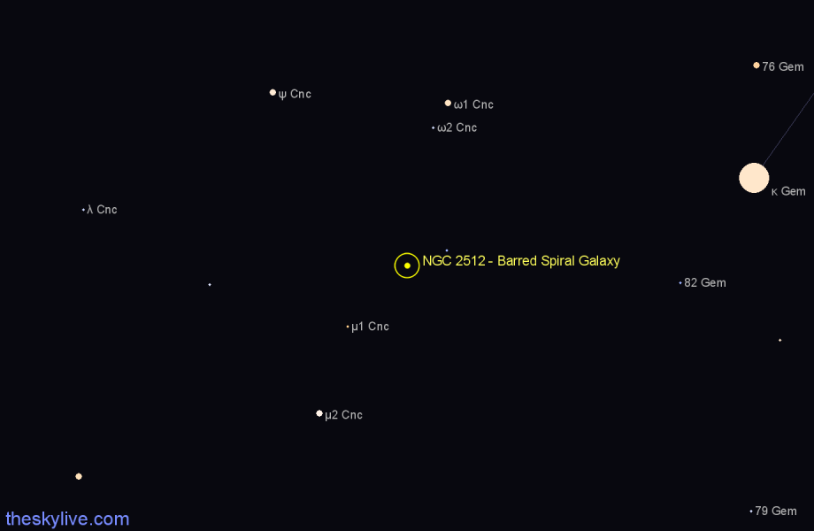 Finder chart NGC 2512 - Barred Spiral Galaxy in Cancer star