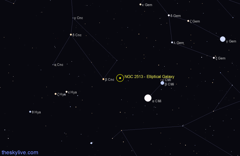 Finder chart NGC 2513 - Elliptical Galaxy in Cancer star