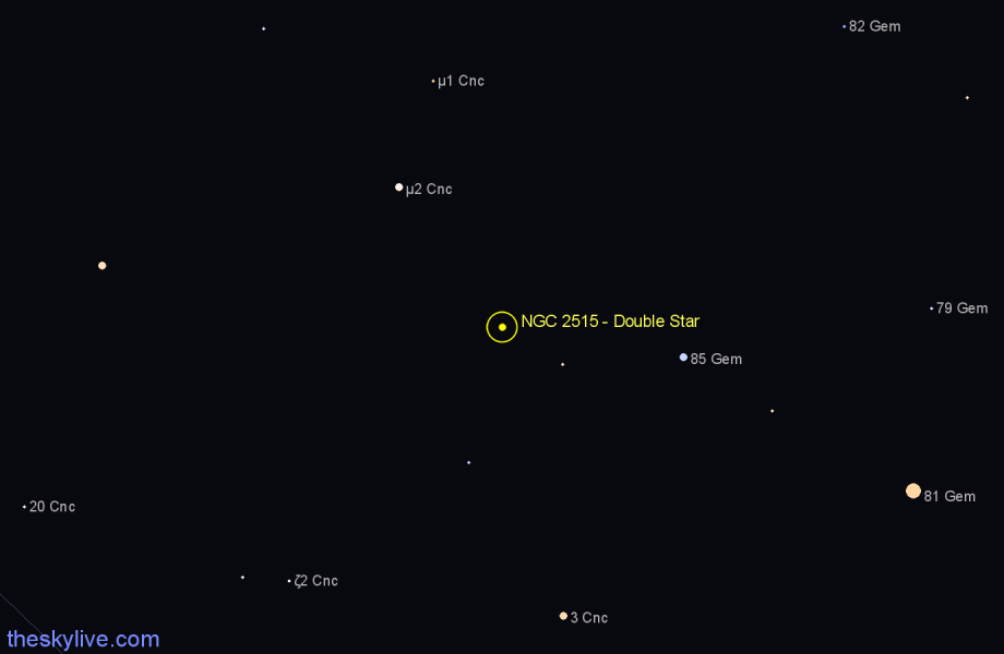 Finder chart NGC 2515 - Double Star in Cancer star