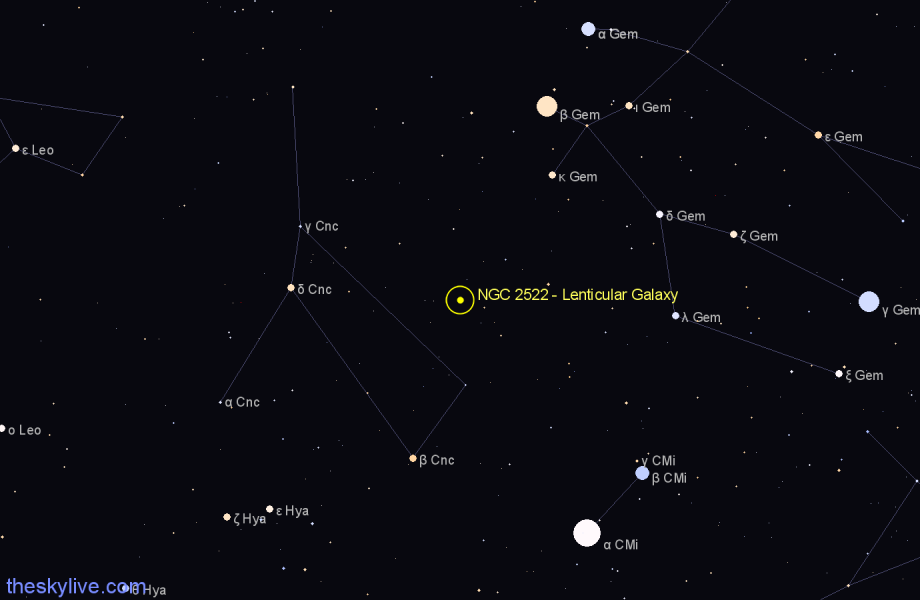 Finder chart NGC 2522 - Lenticular Galaxy in Cancer star