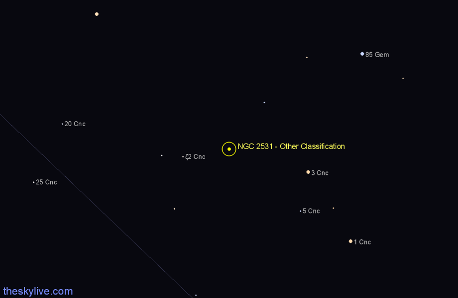 Finder chart NGC 2531 - Other Classification in Cancer star