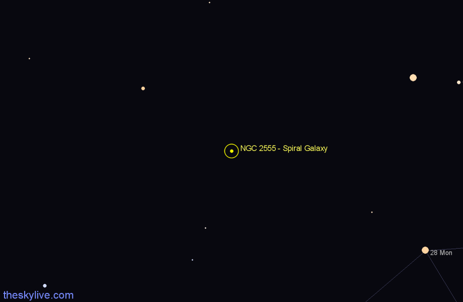 Finder chart NGC 2555 - Spiral Galaxy in Hydra star