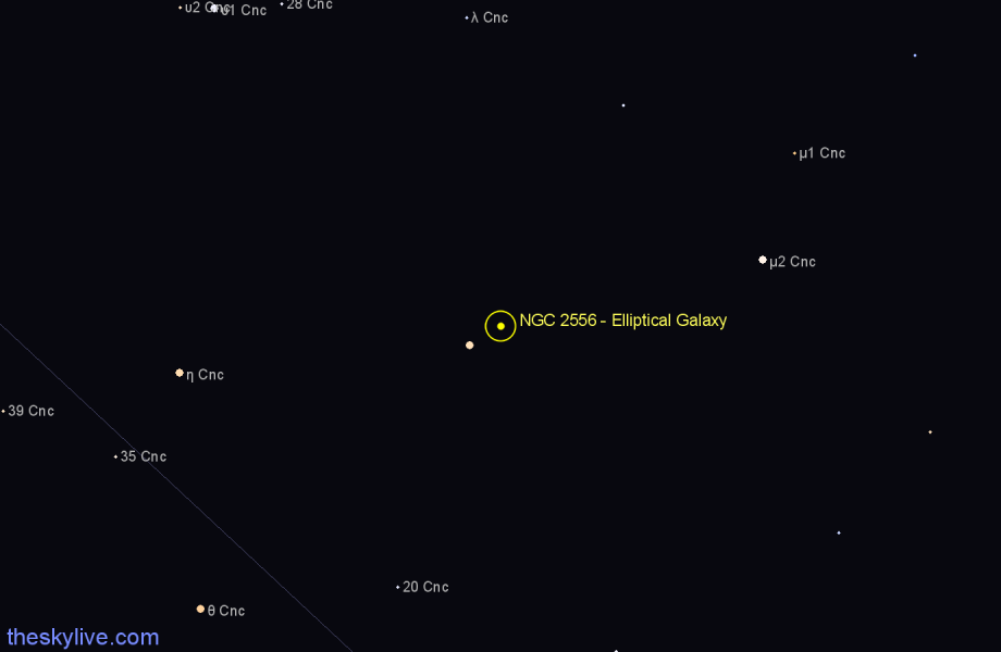 Finder chart NGC 2556 - Elliptical Galaxy in Cancer star
