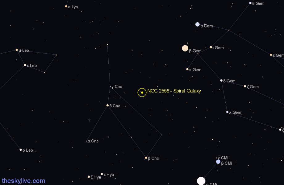 Finder chart NGC 2558 - Spiral Galaxy in Cancer star