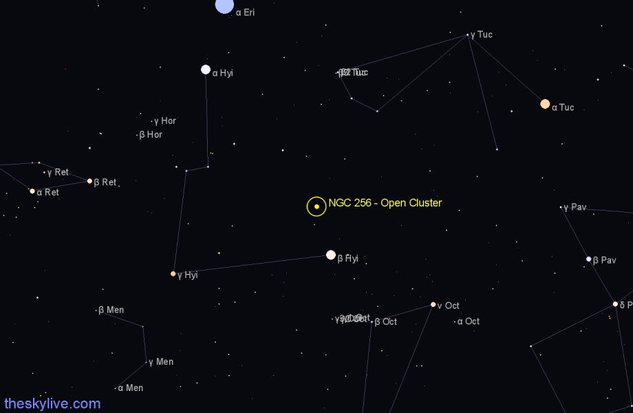 Finder chart NGC 256 - Open Cluster in Tucana star