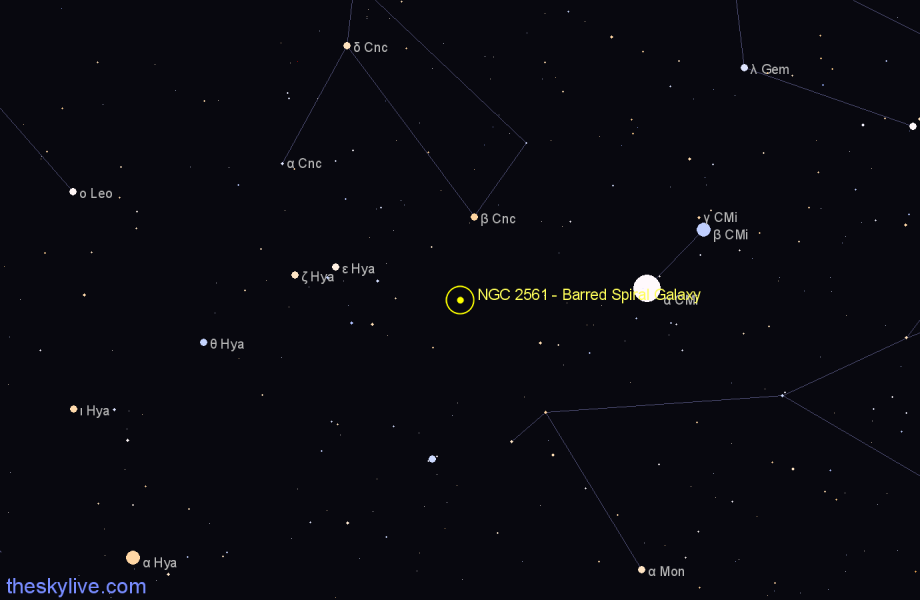 Finder chart NGC 2561 - Barred Spiral Galaxy in Hydra star