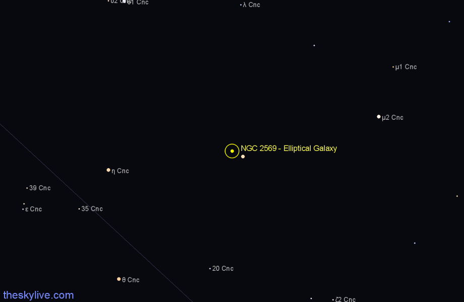 Finder chart NGC 2569 - Elliptical Galaxy in Cancer star