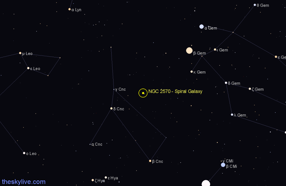 Finder chart NGC 2570 - Spiral Galaxy in Cancer star