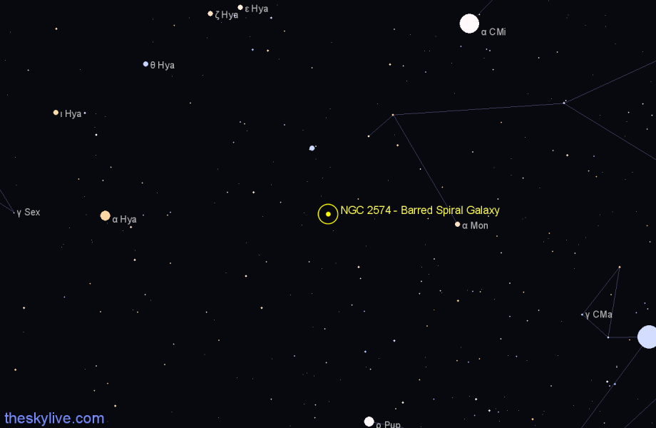 Finder chart NGC 2574 - Barred Spiral Galaxy in Hydra star
