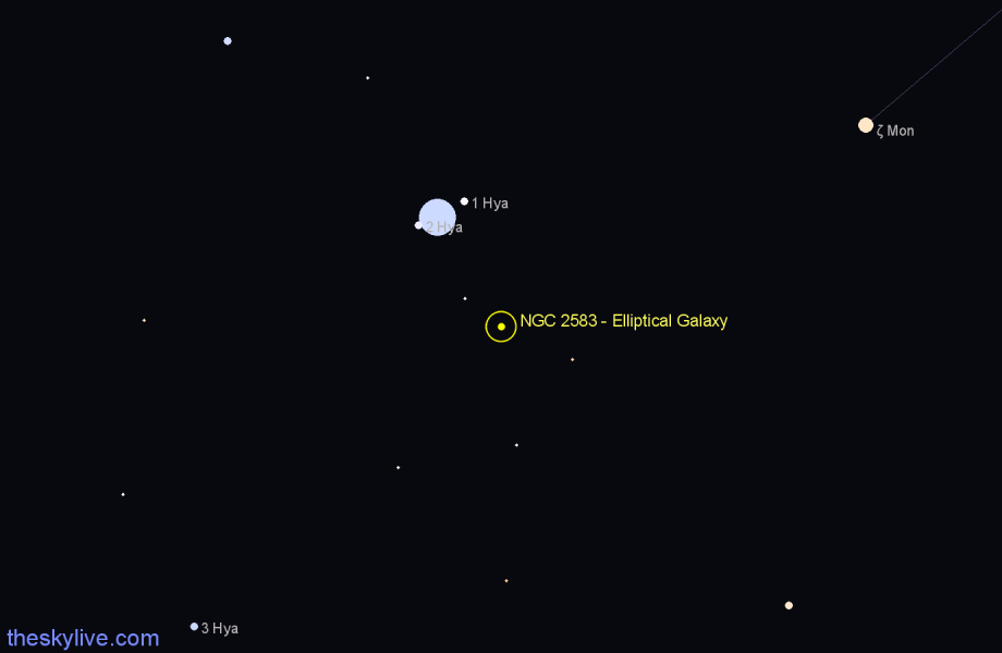 Finder chart NGC 2583 - Elliptical Galaxy in Hydra star