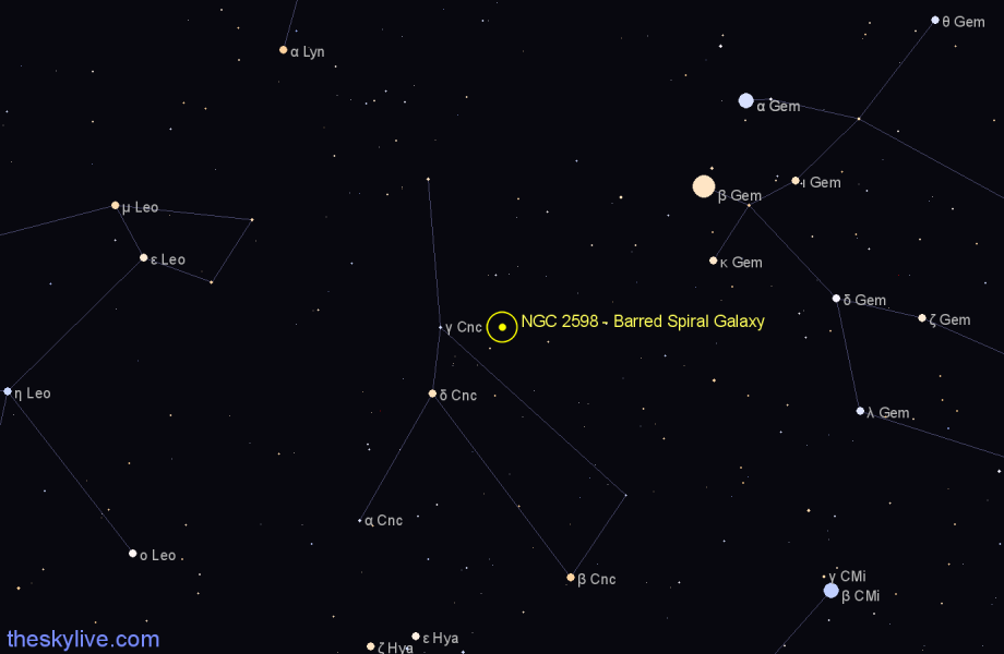Finder chart NGC 2598 - Barred Spiral Galaxy in Cancer star