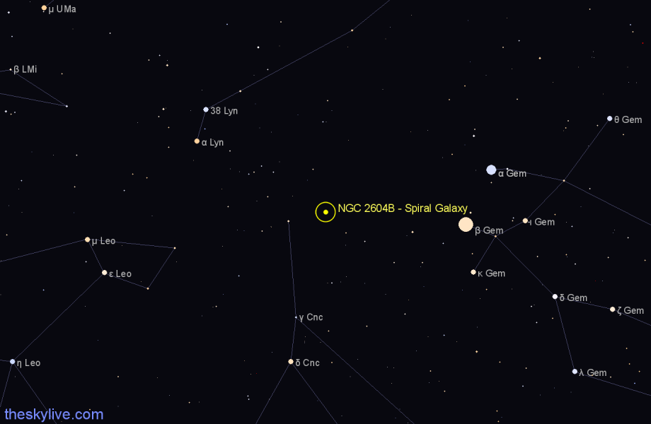 Finder chart NGC 2604B - Spiral Galaxy in Cancer star