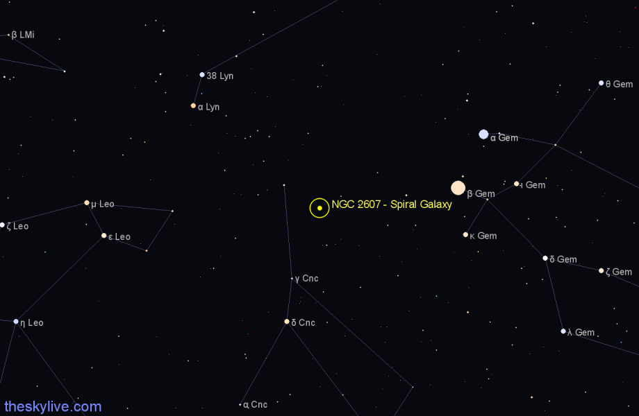 Finder chart NGC 2607 - Spiral Galaxy in Cancer star