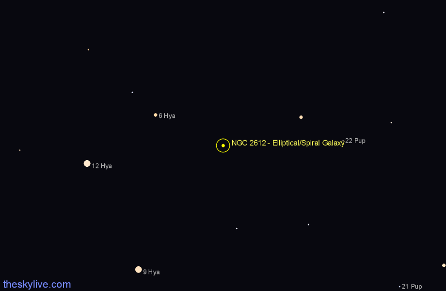 Finder chart NGC 2612 - Elliptical/Spiral Galaxy in Hydra star