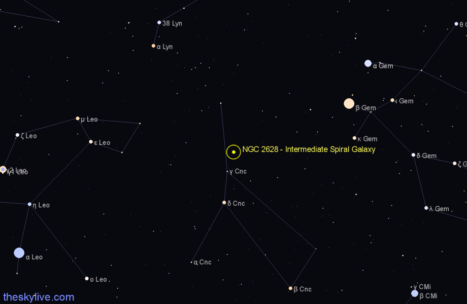 Finder chart NGC 2628 - Intermediate Spiral Galaxy in Cancer star