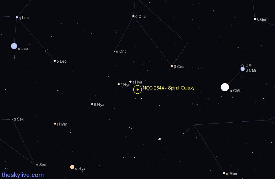 Finder chart NGC 2644 - Spiral Galaxy in Hydra star