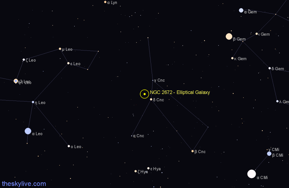 Finder chart NGC 2672 - Elliptical Galaxy in Cancer star