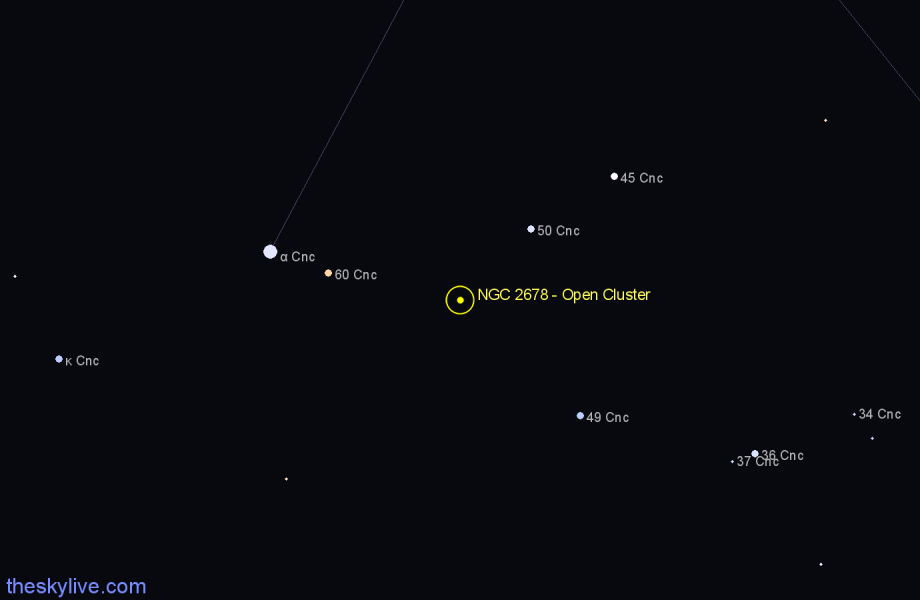 Finder chart NGC 2678 - Open Cluster in Cancer star