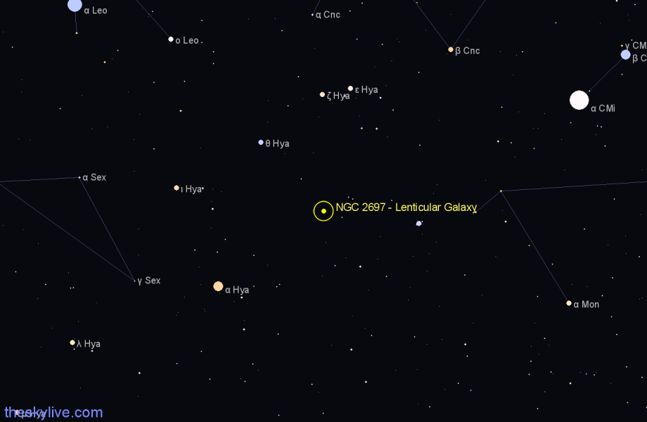 Finder chart NGC 2697 - Lenticular Galaxy in Hydra star