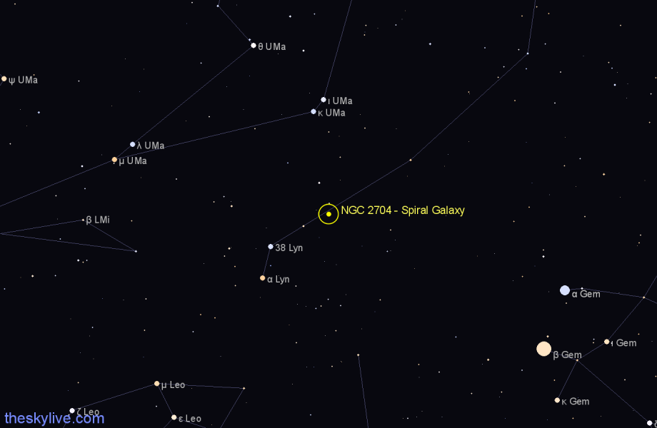 Finder chart NGC 2704 - Spiral Galaxy in Lynx star
