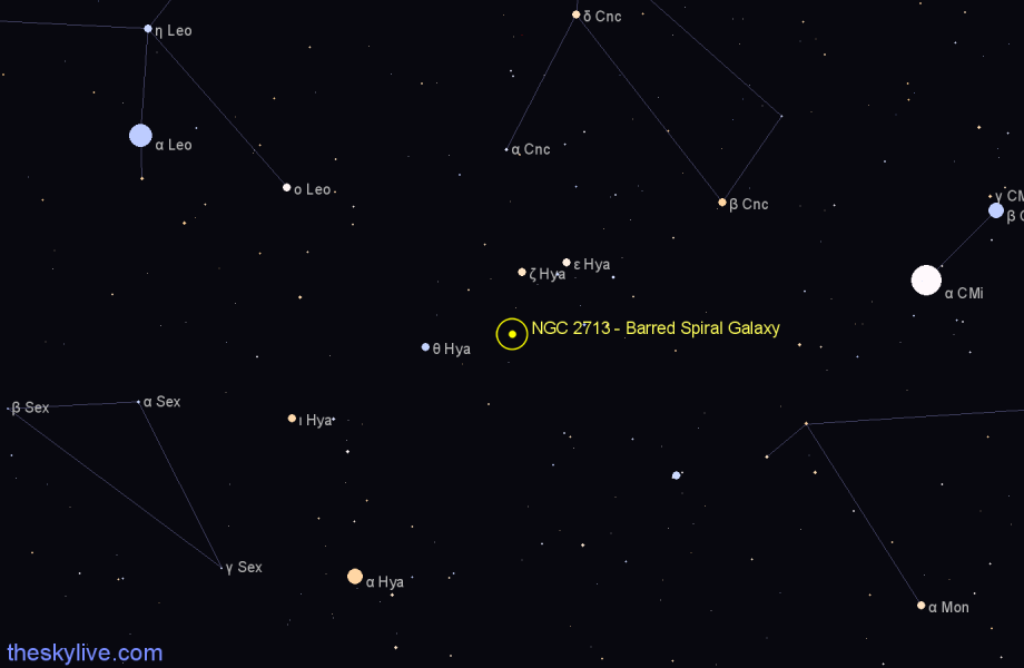 Finder chart NGC 2713 - Barred Spiral Galaxy in Hydra star