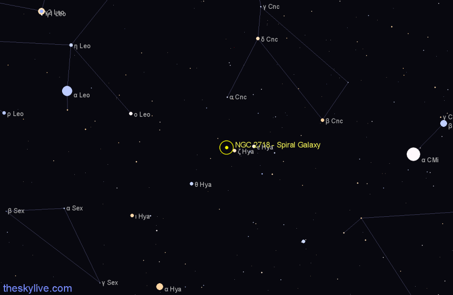 Finder chart NGC 2718 - Spiral Galaxy in Hydra star