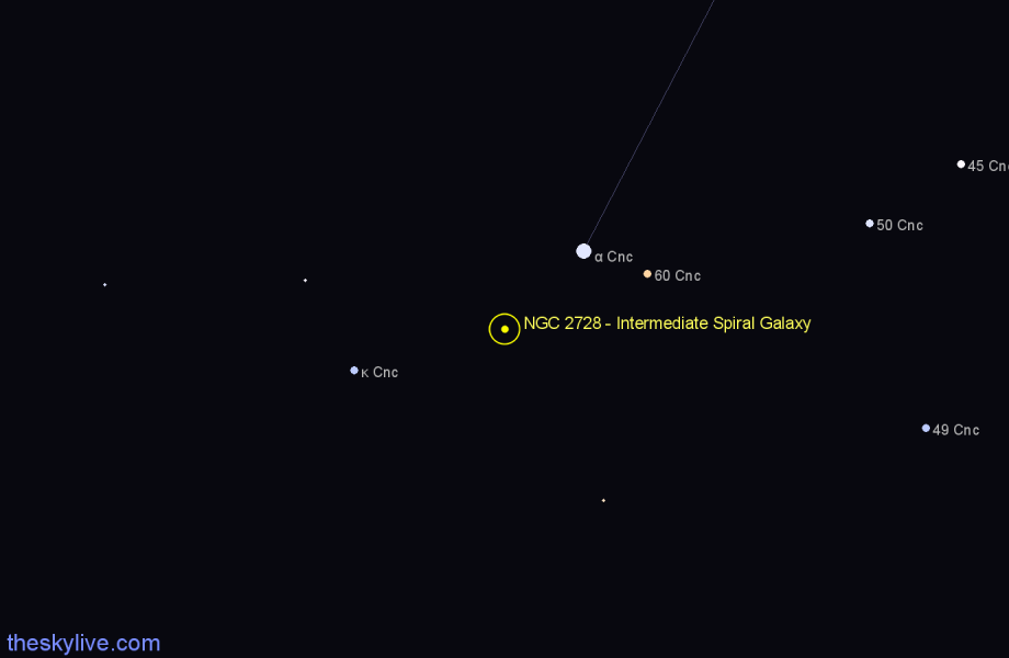Finder chart NGC 2728 - Intermediate Spiral Galaxy in Cancer star