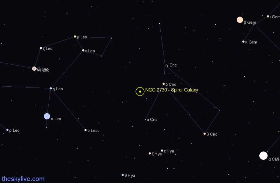 Finder chart NGC 2730 - Spiral Galaxy in Cancer star