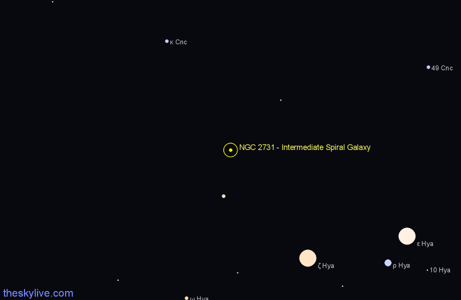 Finder chart NGC 2731 - Intermediate Spiral Galaxy in Cancer star