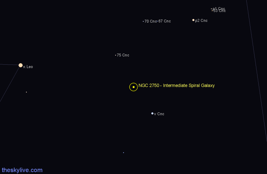 Finder chart NGC 2750 - Intermediate Spiral Galaxy in Cancer star