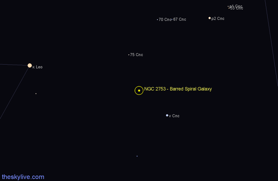 Finder chart NGC 2753 - Barred Spiral Galaxy in Cancer star