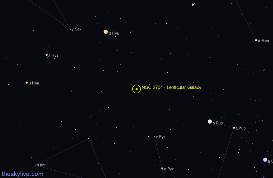Finder chart NGC 2754 - Lenticular Galaxy in Hydra star