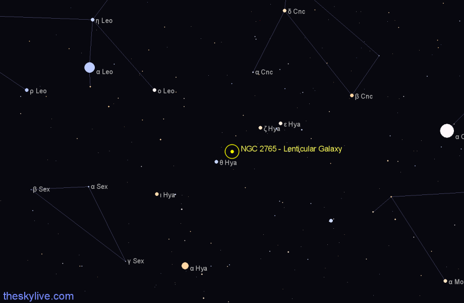 Finder chart NGC 2765 - Lenticular Galaxy in Hydra star