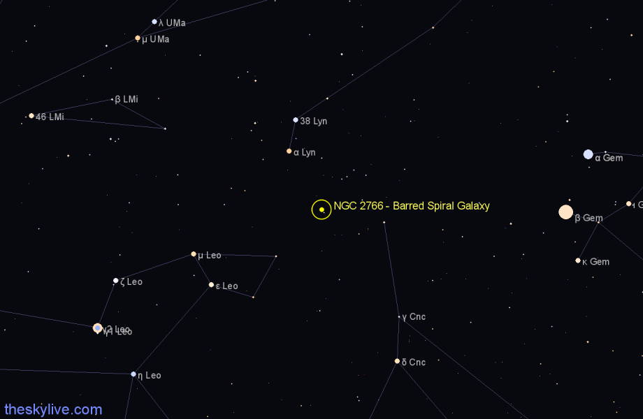 Finder chart NGC 2766 - Barred Spiral Galaxy in Cancer star