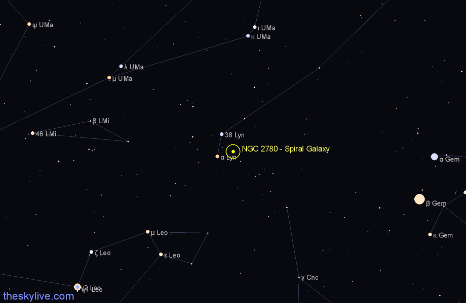 Finder chart NGC 2780 - Spiral Galaxy in Lynx star